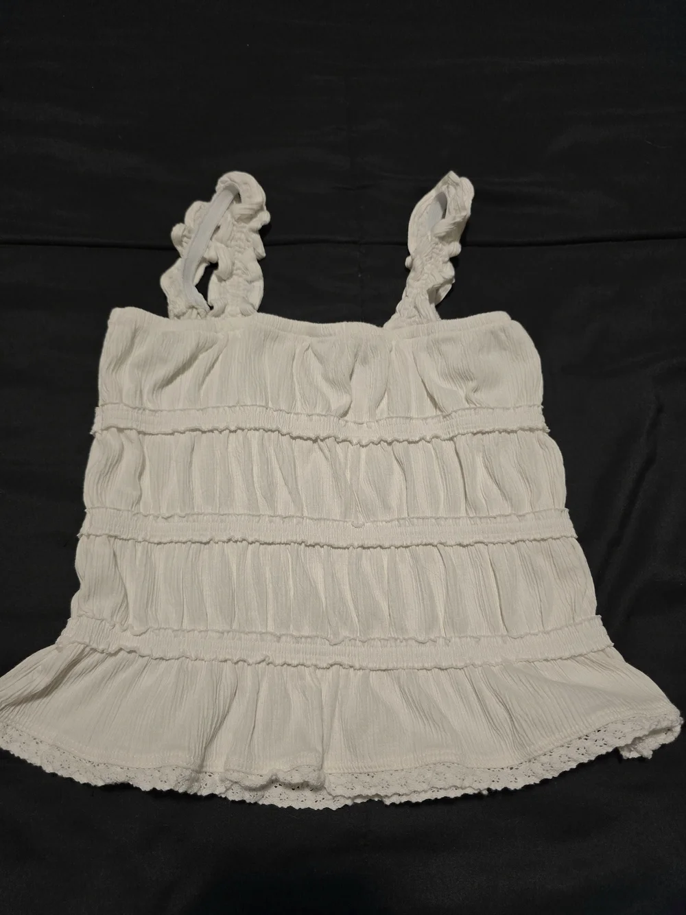 Old Navy Girls Smocked Ruffle Tank Top White Sea Salt Size Large 10/12